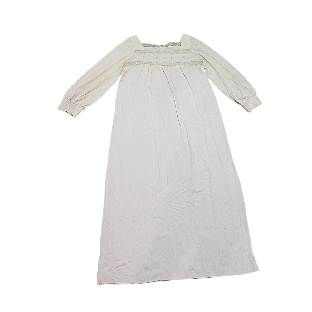 VTG Saks Fifth Avenue Pink Nylon Nightgown Lace Floral Cottagecore Union Made‎